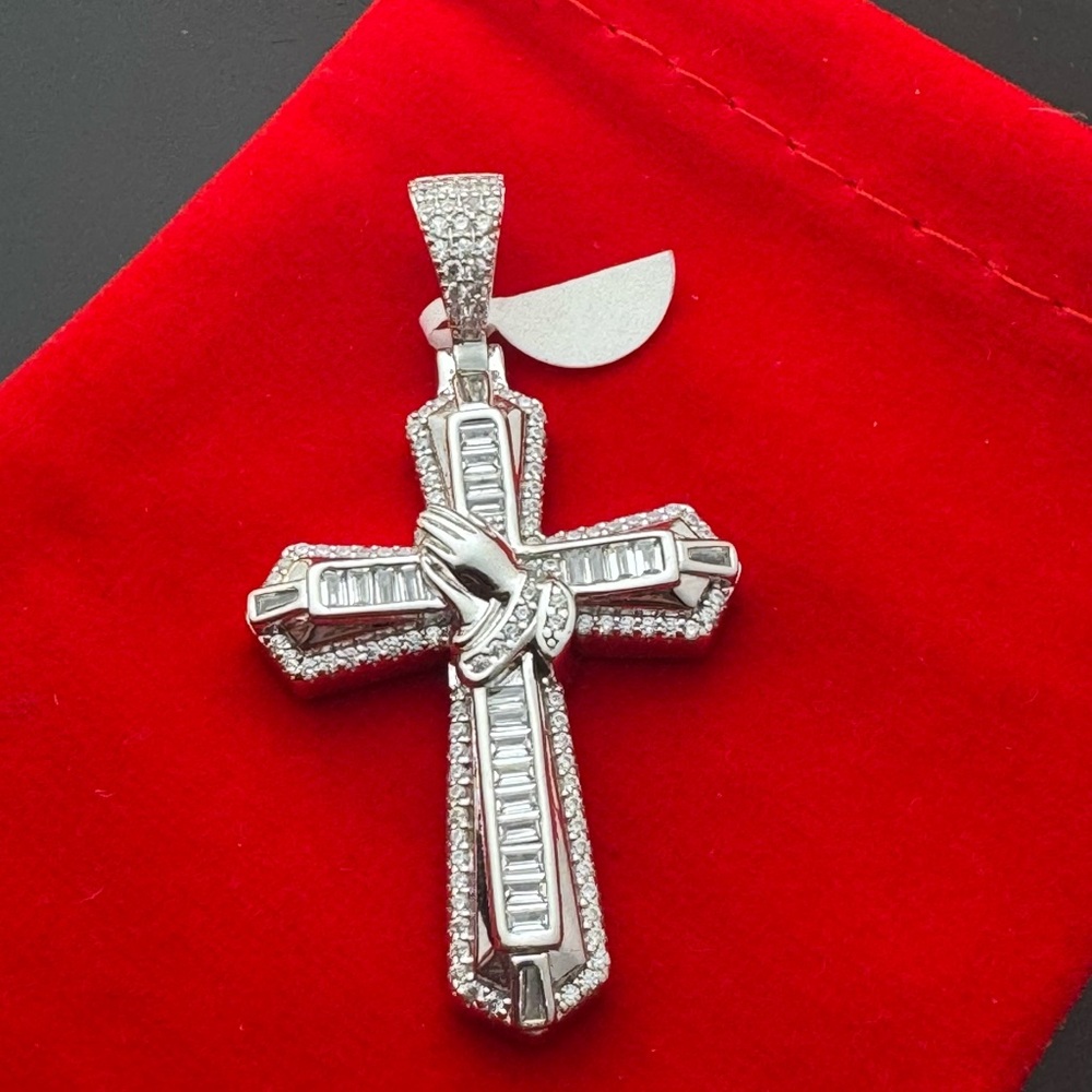 Sterling silver cross pendant praying hands